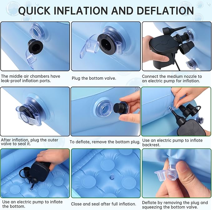Portable Inflatable Bathtub with Electric Air Pump, Foldable Portable Freestanding Tub, Built-in Water Pillow & Back Support, Cup Holder, Insulated PVC, Includes Repair Patches for Indoor/Outdoor Use