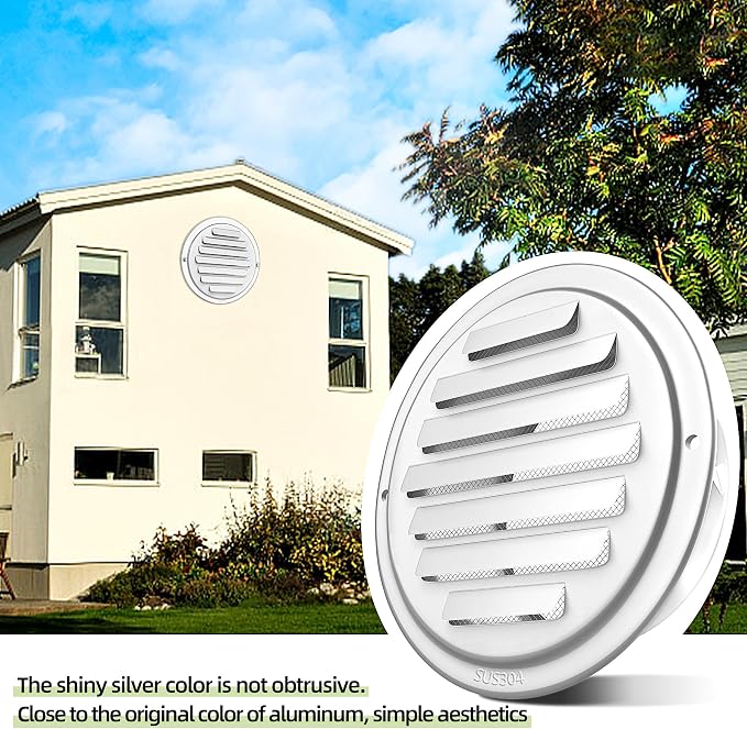 4'' Shiny Silver Paint Stainless Steel Air Vents, Louvered Grille Cover Vent - Image 4
