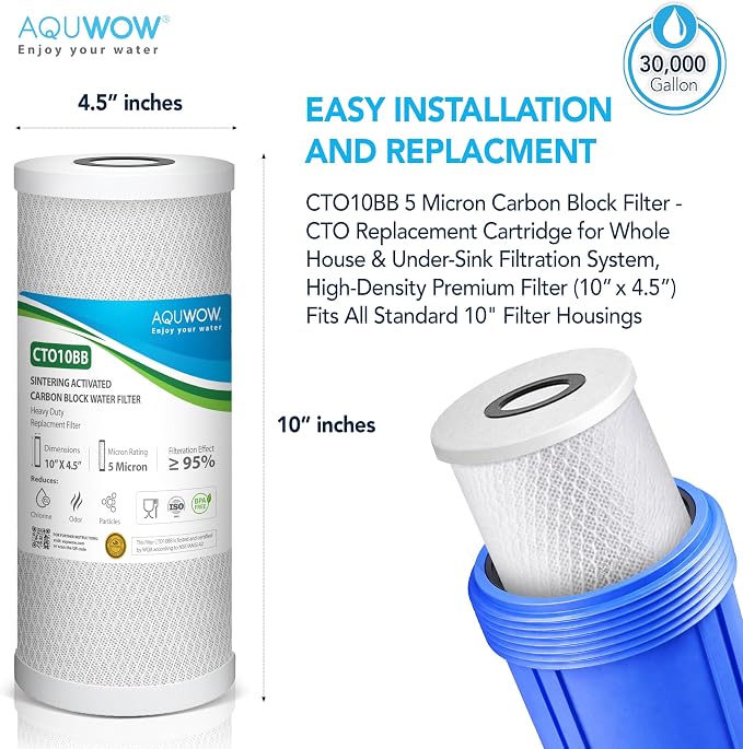 CTO10BB 5 Micron 4.5" x 10" Carbon Block Water Filter Set – Replacement - Image 2