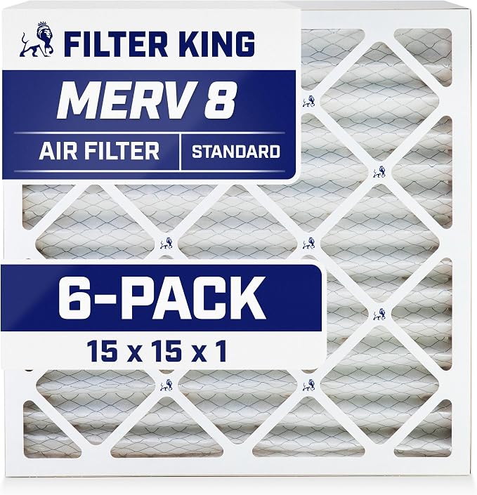 Filter King 15x15x1 Air Filter | 6-PACK | MERV 8 HVAC Pleated A/C Furnace by FilterKing