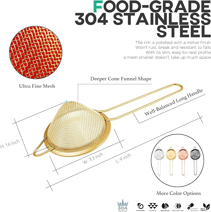 Homestia Fine Mesh Strainer for Kitchen, 304 Stainless Steel Cocktail Sieve - Image 4