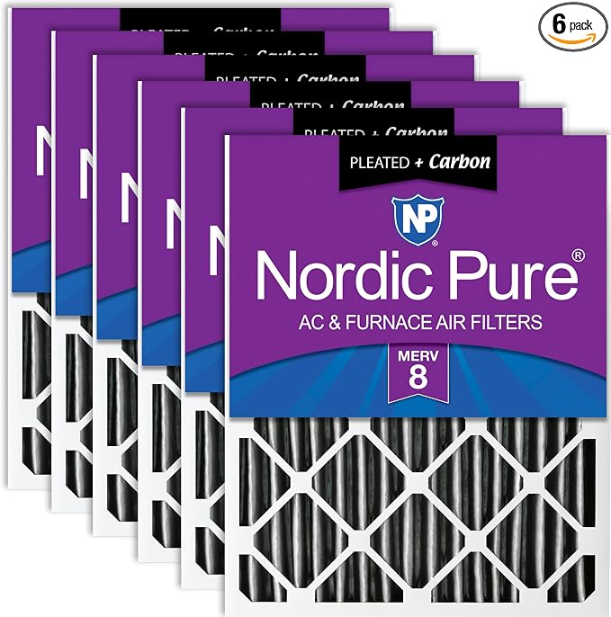Nordic Pure 20x25x4 Pleated Plus Carbon Air Filters MERV 8 6 Pack by NordicPure