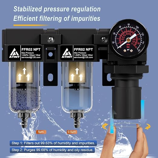 1/4" NPT Compressed air Dryer, Air Pressure Regulator Filter Combo, Air - Image 4