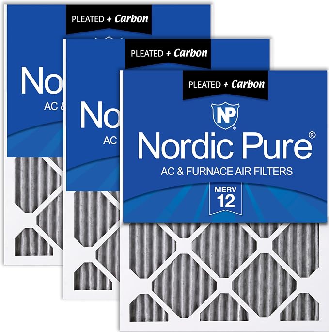 Nordic Pure 12x12x1 Furnace Air Filters MERV 12 Pleated Plus Carbon 3 Pack by NordicPure