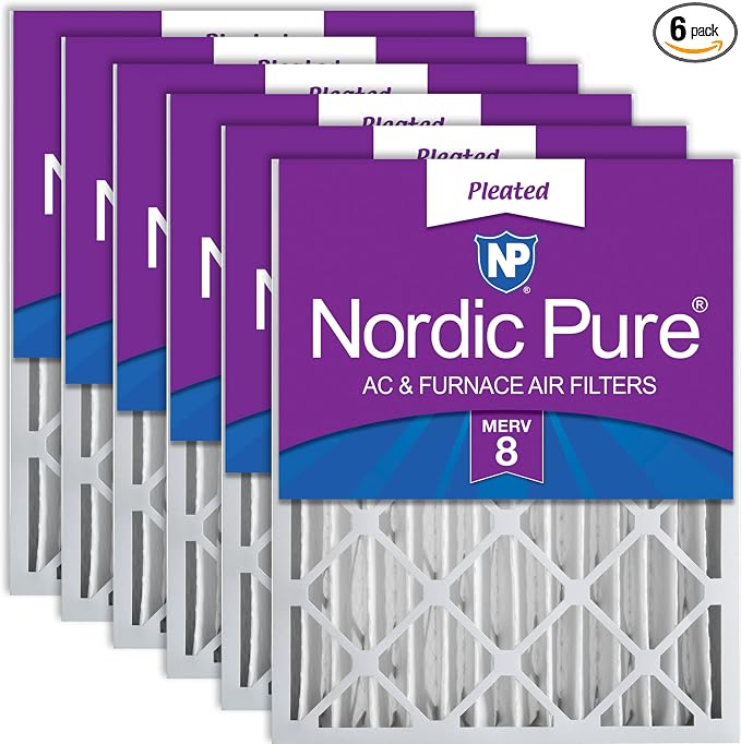 Nordic Pure 16x25x4 Pleated MERV 8 Air Filters 6 Pack by NordicPure