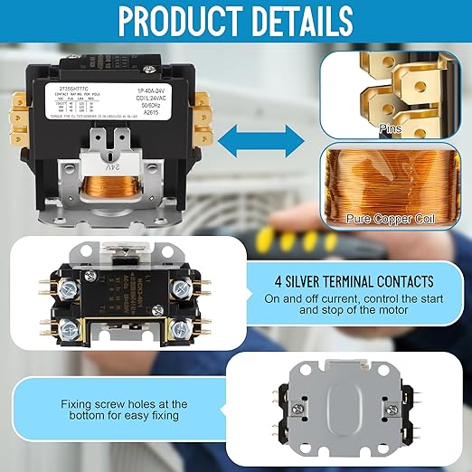 1 Pole Air Conditioner Contactor FLA 40 Amp 24VAC Coil, Compatible - Image 5