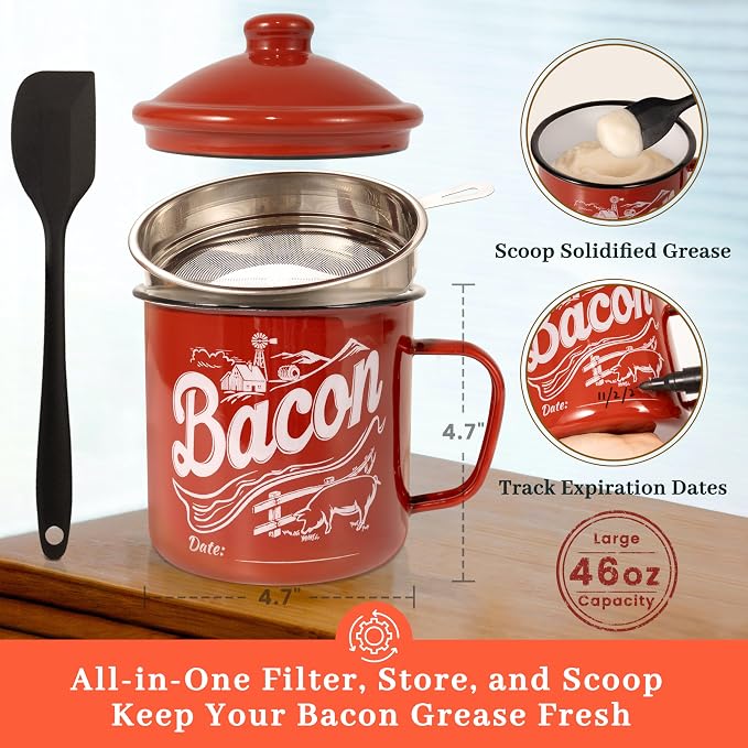 Bacon Grease Container with Strainer - Image 3