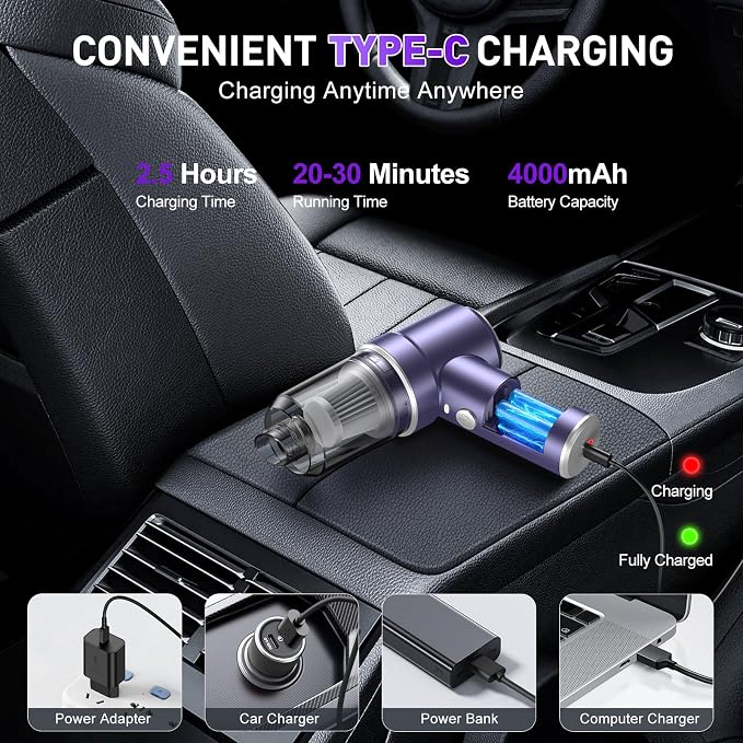 KMM Handheld Car Vacuum Cleaner, 9000PA Vacuum Cleaner & Air Duster, 120W High - Image 4
