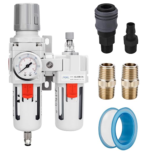 NANPU 1/2" NPT Compressed Air Filter Regulator Lubricator Combo Water/Oil Trap by NANPU
