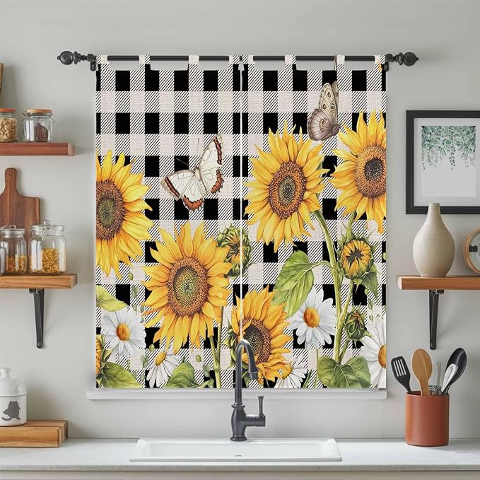 Sunflowers Bathroom Curtains 63 Inch Length, Window Curtains Tab Top - Image 3