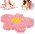 Shower Foot Scrubber Mat Silicone, Back Scrubber Exfoliating Washer Pad Wall-Mounted, Large Feet Clean Message with Suction Cups for Wall Smooth Floor - Extra long & Soft Bristles without Bending Pink