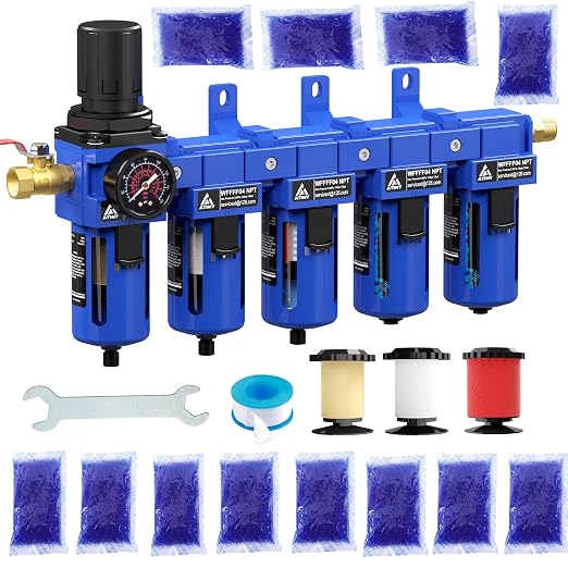 1/2'' NPT 5 Stage Air Drying System, 5 &0.5 &0.01 Micron Filter Cartridge by ATINY