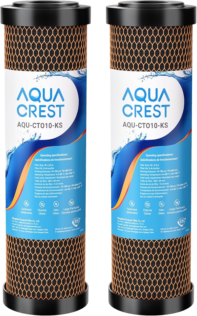 AQUA CREST 1 Micron 2.5"x10" Whole House CTO Carbon Water Filter Cartridge by AQUACREST