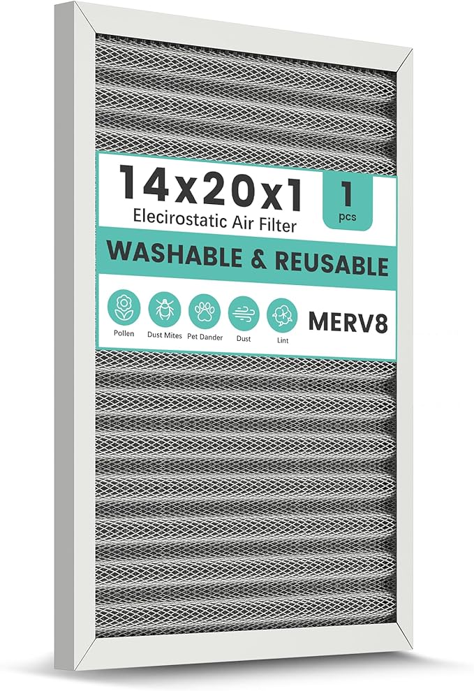14x20x1 Reusable Air Filter, Merv 8, Electrostatic HVAC AC Furnace Filter by KEYINGXUAN