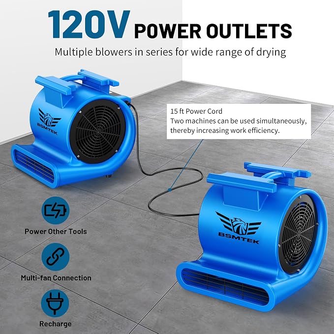 Air Mover Blower Fan, Industrial 1.5HP MAX10000CFM Monster Floor Blower Carpet - Image 3
