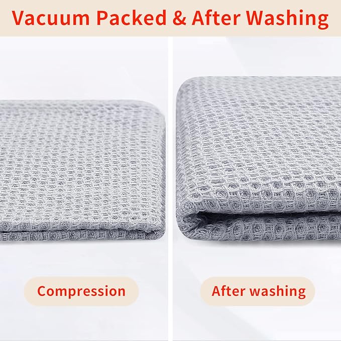 Homaxy 100% Cotton Waffle Weave Kitchen Dish Towels, Ultra Soft Absorbent Quick Drying Cleaning Towel, 13 x 28 Inches, 4-Pack, Light Gray
