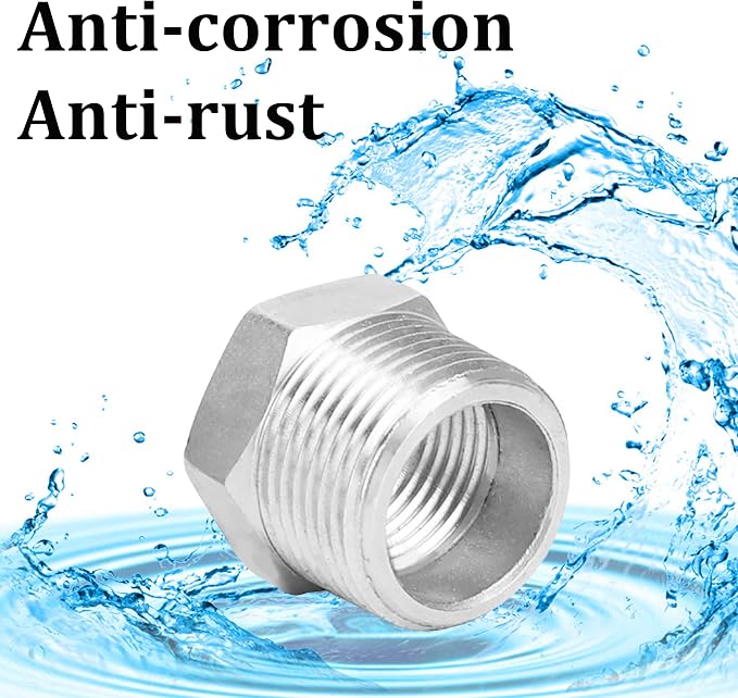 2 Pcs 304 Stainless Steel Reducer Hex Bushing, 3/8" Male NPT to 1/4" Female - Image 6