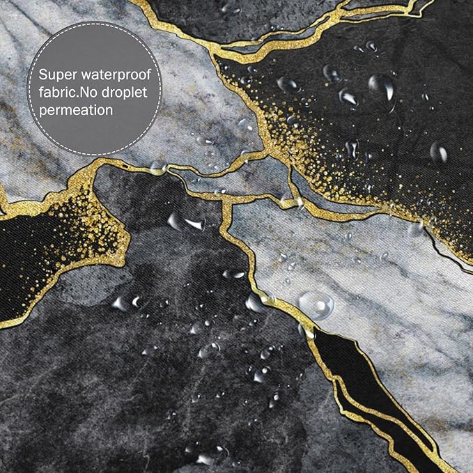 Domoku Black Gold Marble Shower Curtain, Modern Abstract Design, Waterproof Washable Fabric, 72 X 72