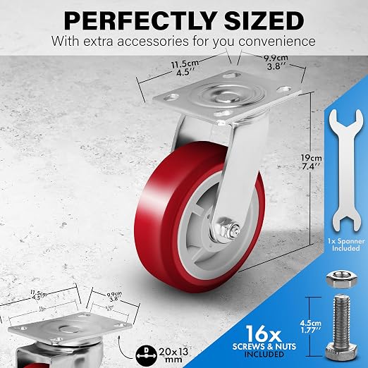 6 Inch Heavy Duty Casters Set of 4, Lockable Plate Caster Wheels - Image 2