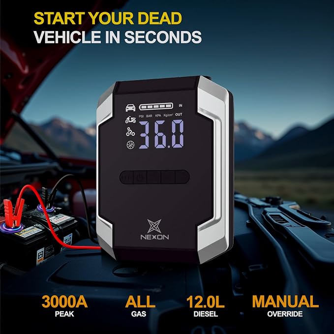 9-in-1 Jump Starter with 150PSI Air Compressor & Vacuum Cleaner, 20000mAh - Image 2