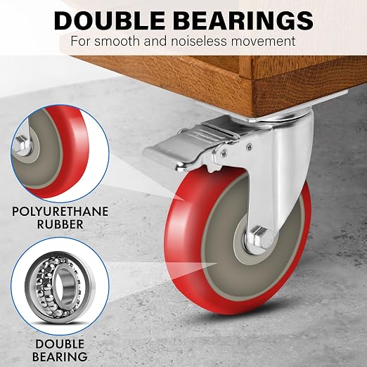 5 Inch Heavy Duty Casters Set of 4, Scratch Resistant & 360 Degree Rotatable - Image 4