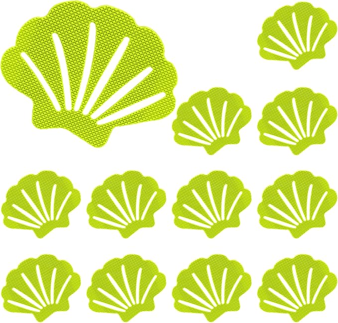 12 Pcs Non Slip Bathtub Stickers Green Adhesive Decals Sea Shell Shape Shower Stickers for Floor, Ladders, Bath Tub, Stairs, Bathroom