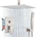 Aolemi Ceiling Mount Shower System Rain Shower Head with Handheld Spray High Pressure Shower Faucet Set Rough-in Valve Shower Trim Kit Included Bathroom Brushed Nickel 16 Inch Ceiling Shower Head