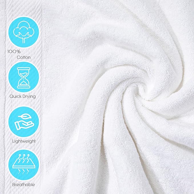 Cloudura Bath Towels Set of 4(White)-100% Cotton | Quick Dry | Lightweight | Thick, Hotel Quality,(27'x54’)-Soft & Absorbent