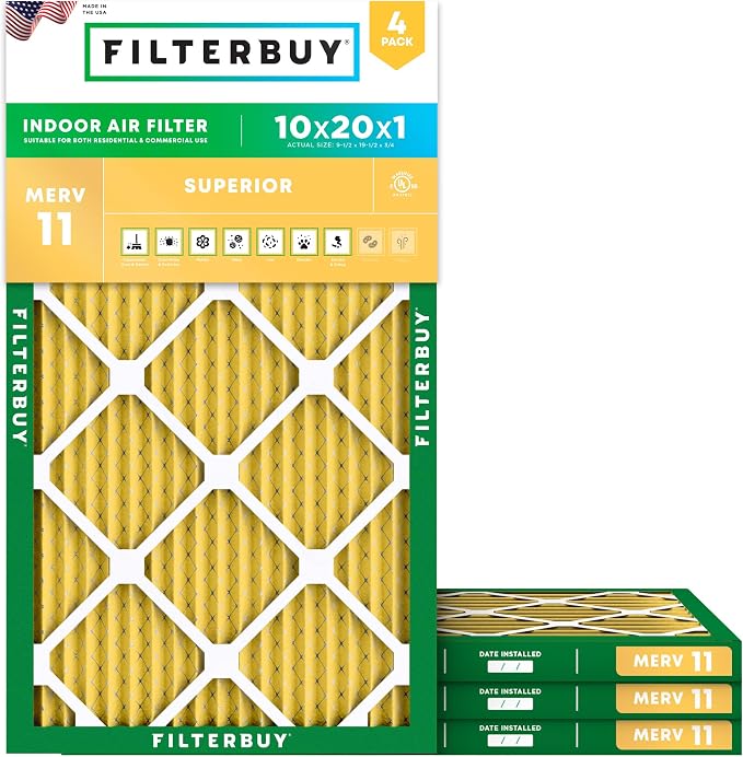 Filterbuy 10x20x1 Air Filter MERV 11 Superior Pet & Allergy Defense, by Filterbuy