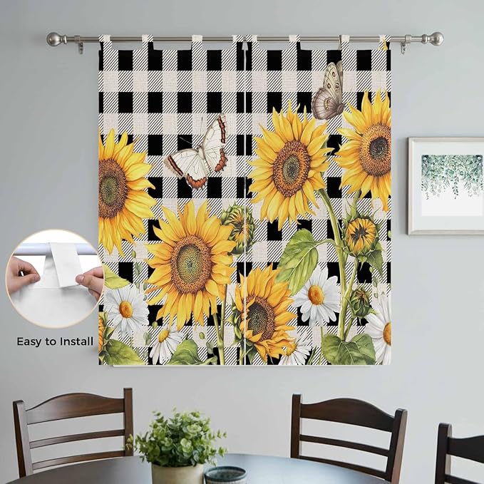 Sunflowers Bedroom Curtains 72 Inch Length, Window Curtains Tab Top - Image 4