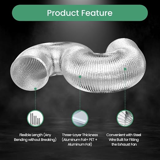 InfiniPower 4 Inch 195 CFM Inline Ventilation Fan 4" 8 Feet Aluminum Ducting - Image 5