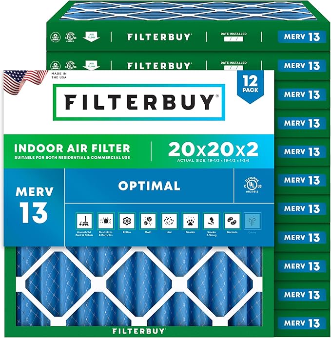 Filterbuy 20x20x2 Air Filter MERV 13 Optimal Smoke & Allergy Defense, by Filterbuy