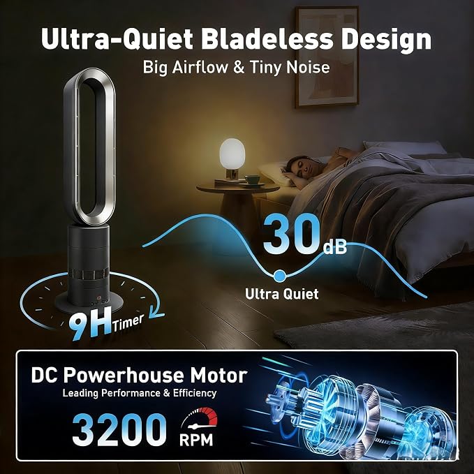 Xcity TP18Pro Bladeless Tower Fan, 2-in-1 Heater & Cooling Fan, 10 Cooling + 3 - Image 6