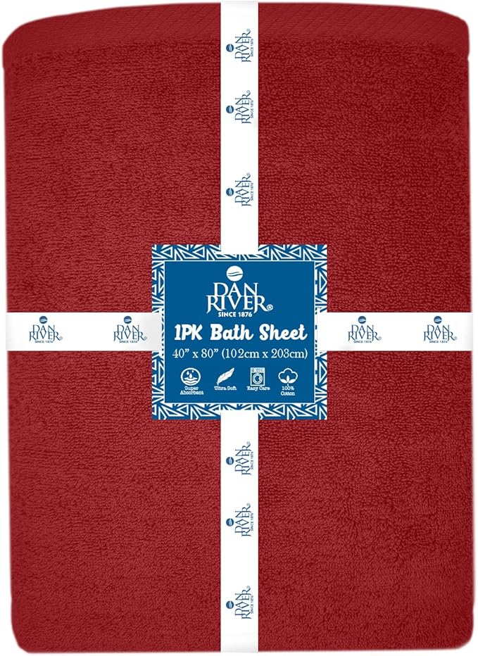DAN RIVER Pack of 1 Bath Sheet 40x80 Inches, Luxury Large Towels Oversized for Bathroom, Absorbent Plush Towels - Red