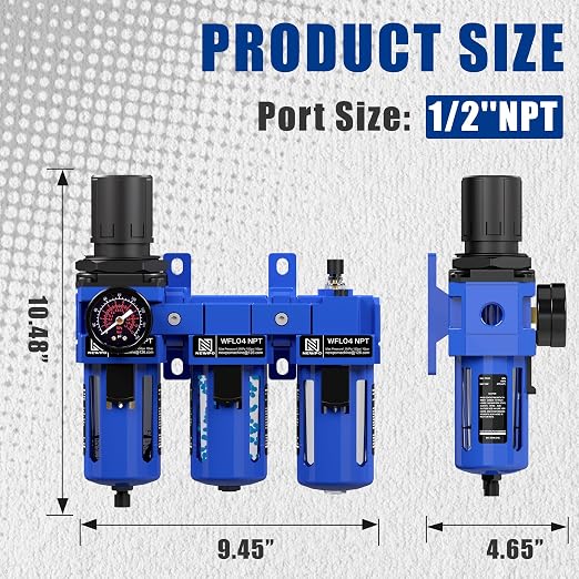 NEWPO 1/2'' NPT Compressed Air Filter Regulator Lubricator Combo - Image 2
