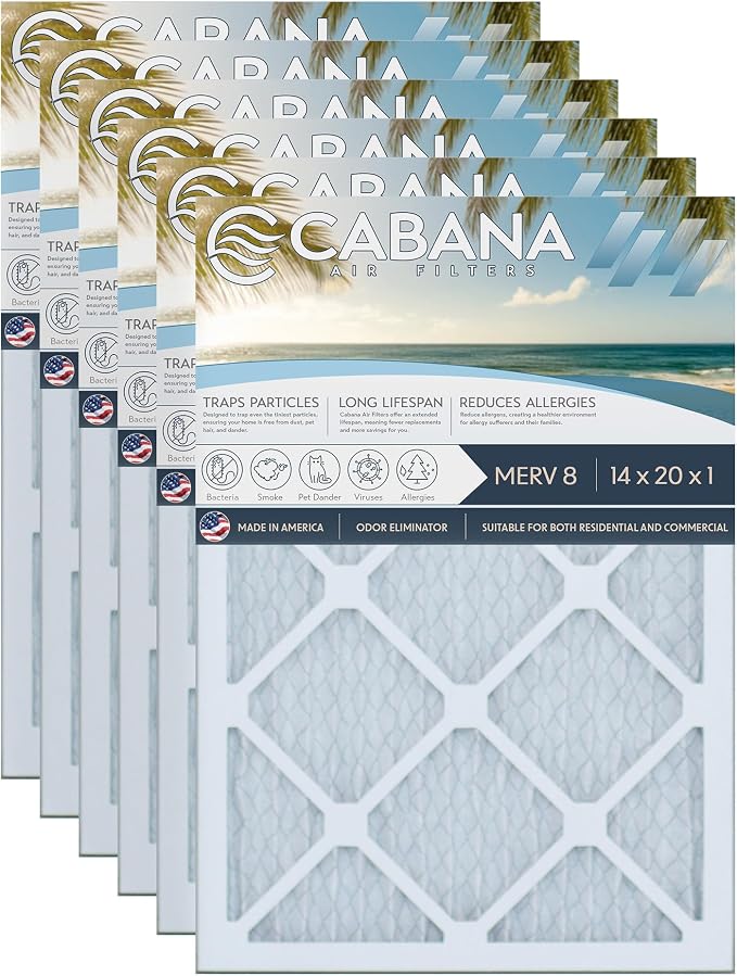 Cabana Filters 6-Pack 14x20x1 MERV 8 AC Furnace Air Filter by CabanaAirFilters