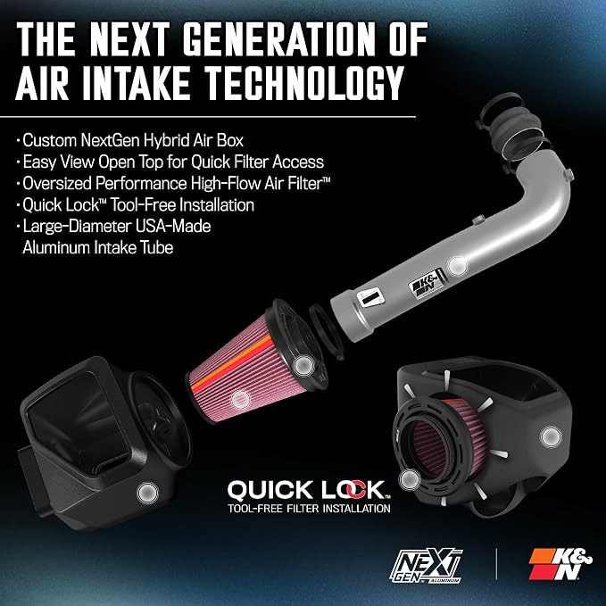K&N NextGen Aluminum Cold Air Intake System: High-Flow Cotton Filter: Compatible - Image 2