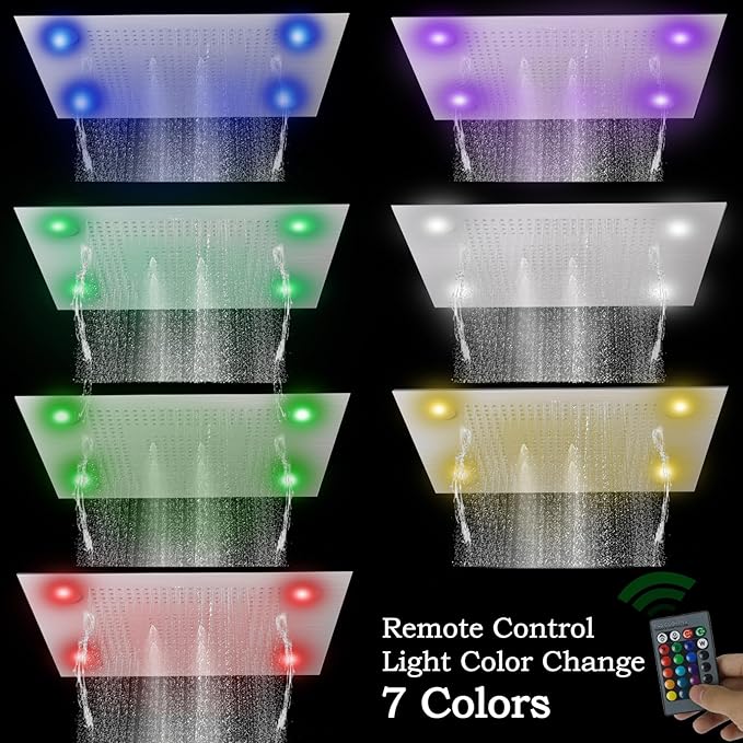 24x32 LED Dual Head Shower System 24"x32" Ceiling Mount Shower Head Thermostatic Shower System Rainfall Shower Set with 6 Inches Shower Head and 6 Body Jets High Pressure Shower Handheld