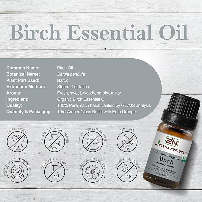 Birch Essential Oil USDA Certified Organic, 100% Pure Natural Premium Grade, Undiluted