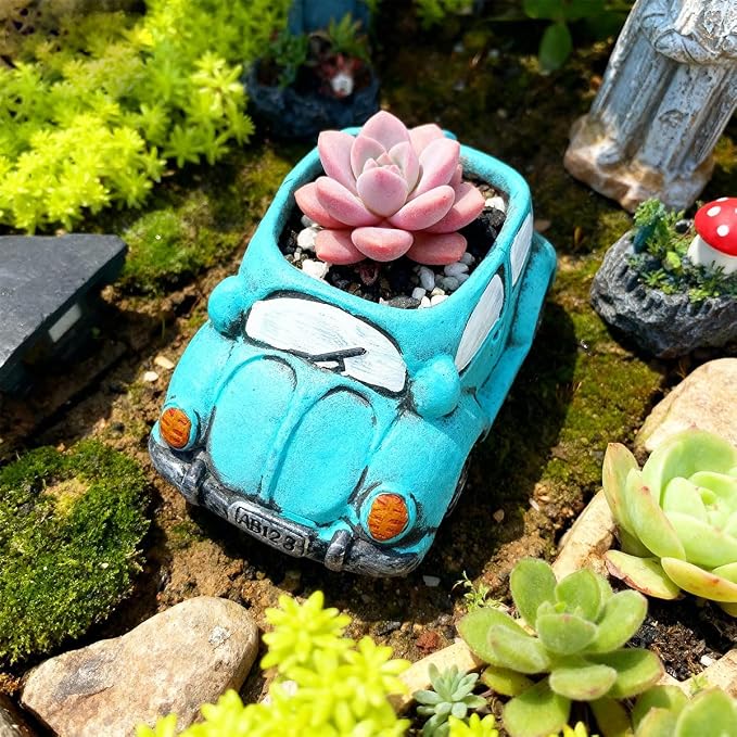 Cute Light-Blue Car Succulent Planter Pot, Flower Pots Succulent Plants - Image 4