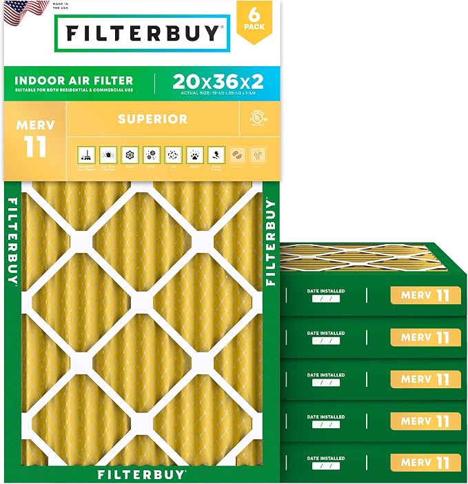 Filterbuy 20x36x2 Air Filter MERV 11 Superior Pet & Allergy Defense, by Filterbuy