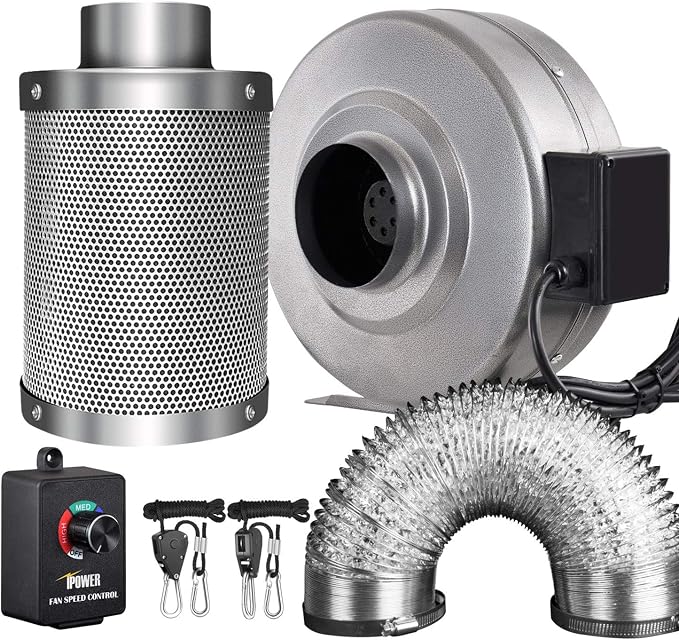 iPower GLFANXINL4FILT4MD8CTR 4 Inch 190 CFM Inline Fan Carbon Filter 8 Feet by iPower