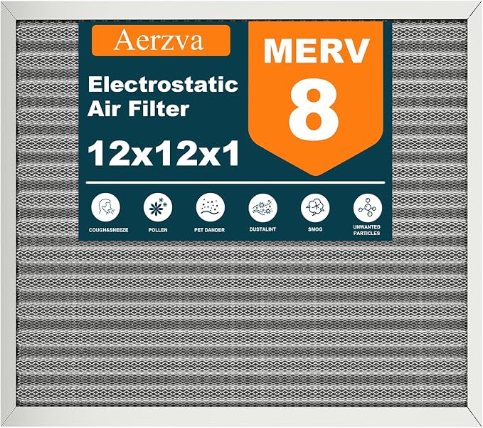 12x12x1 Reusable Air Filter, MERV 8, Permanent Electrostatic Air Filter by Aerzva