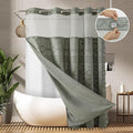 Long No Hook Tufted Chevron Striped Shower Curtain with Snap-in PEVA Liner Set - 72" x 86", Hotel Style with See Through Top Window, Water Repellent Fabric Shower Curtain Grey