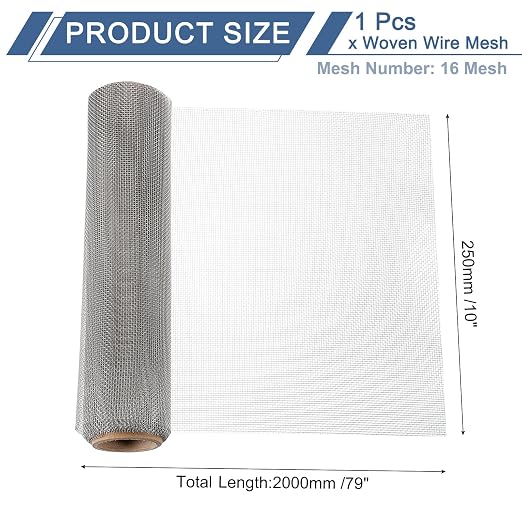 uxcell 16 Mesh 79" x 10" Woven Wire Mesh, 316 Stainless Steel Air Vent Filter - Image 2