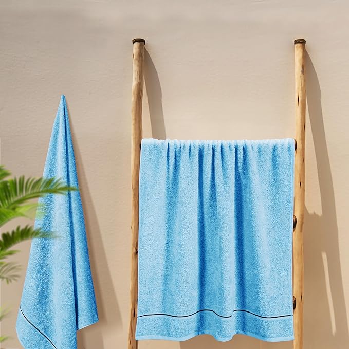 MyOwn Cotton 2 Pack Oversized Bath Towel Set 28x55 inches, Large Bath Towels, Ultra Absorbant Compact Quickdry & Lightweight Towel, Ideal for Gym Travel Camp Pool - Sky Blue