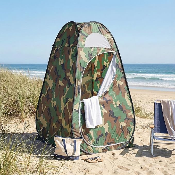 4x4ft Pop Up Privacy Shower Tent with Top Window, 3.6lbs Liightweight Dressing Room, Portable Toilet Stall with Carry Bag for Camping, Beach, Outdoors (Camouflage)