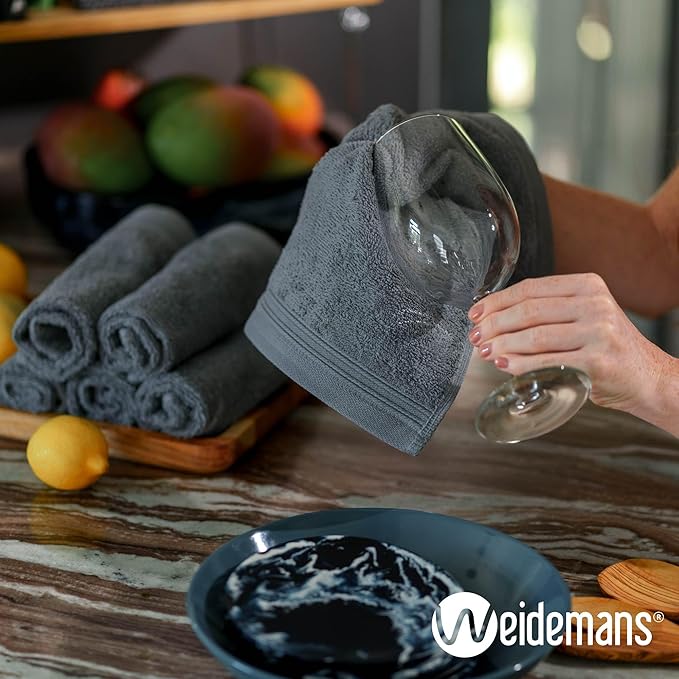 100% Cotton Washcloths Set 13” x 13” | Dark Grey Towels | Set of 12 Ultra Soft and Highly Absorbent Washcloths Sets for Bathroom, Gym, Hotel, Spa | Machine Washable Face Towel