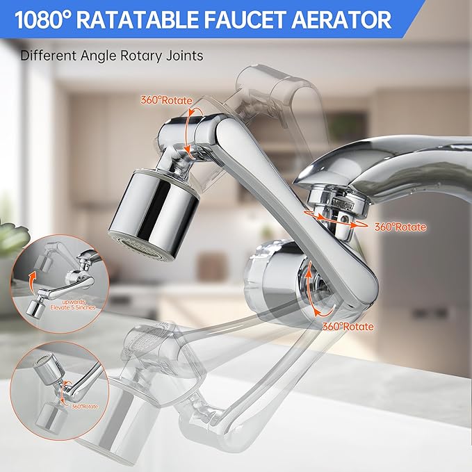YYKBZ Water Filter For Sink Faucet Extender, 1080° Swivel Aerator, 2 Modes - Image 2