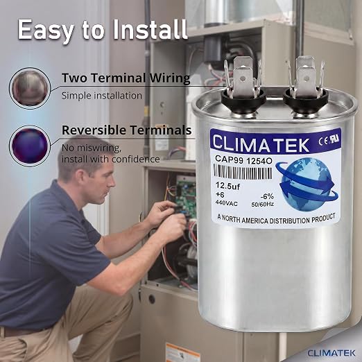 ClimaTek 12.5 MFD 370/440 Volt VAC Run Oval Capacitor CAP99-1254O - Image 3